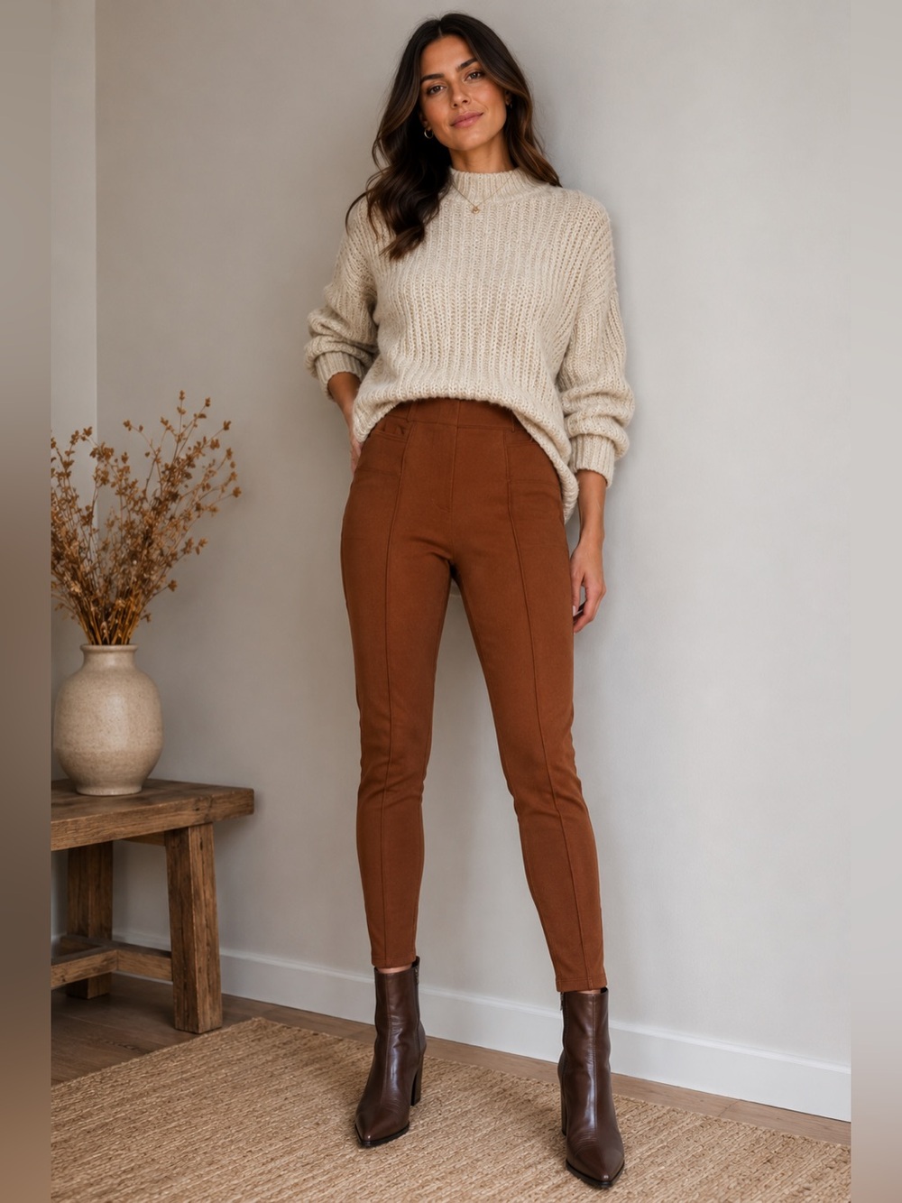 SPANX Women's Faux-Suede Leggings in Chocolate Brown Sz M
